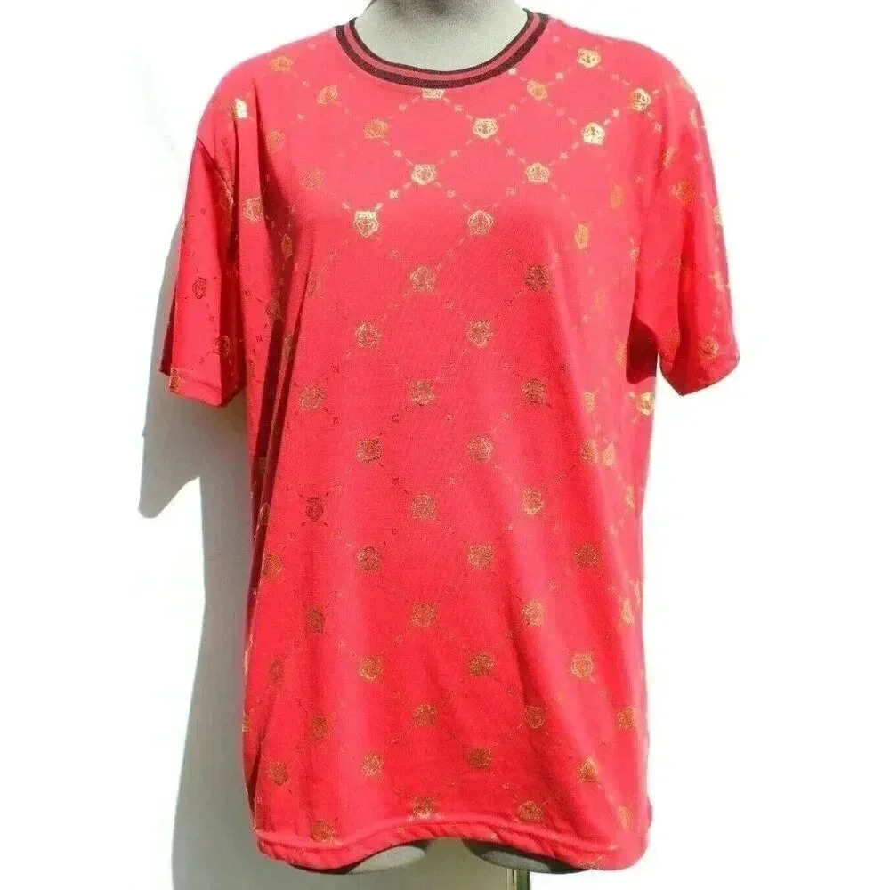 New Mens Red And Gold Tiger Print Hip Hop Casual Cotton T-Shirt Large